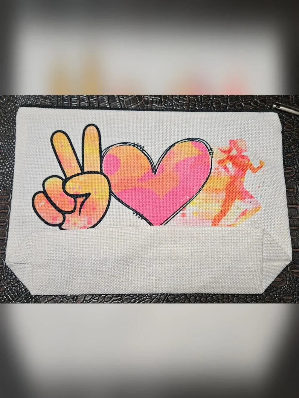 Peace Love Running Canvas women makeup bag . - Pink & Orange Heart New